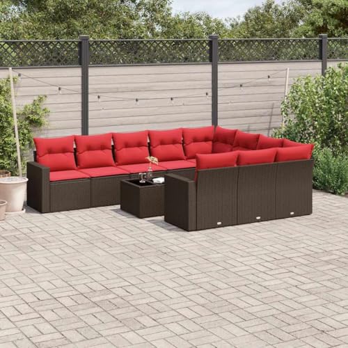 Qnhdfrt Garten Sofagarnitur Set 11 teilig mit Kissen aus PE Rattan und Glas Tisch für Terrasse Garten Balkon Qnhdfrt Garten Sofagarnitur Set 11 teilig mit Kissen aus PE Rattan und Glas Tisch für Terrasse Garten Balkon von Qnhdfrt