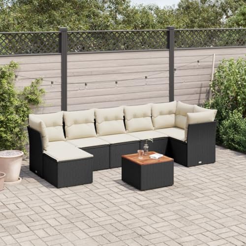 Qnhdfrt Garten Sofagarnitur Set 3 Eck 3 Mittel 1 Tisch 1 Hocker Schwarz PE Rattan mit Cremeweißen Kissen Outdoor Lounge Möbel für Terrasse Garten Balkon von Qnhdfrt