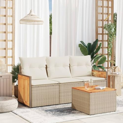 Qnhdfrt Garten Sofagarnitur Set 3 Sitzer mit Tisch PE Rattan und Akazienholz Beige Sitzgruppe für Terrasse Balkon Garten Qnhdfrt Garten Sofagarnitur Set 3 Sitzer mit Tisch PE Rattan und Akazienholz Beige Sitzgruppe für Terrasse Balkon Garten von Qnhdfrt