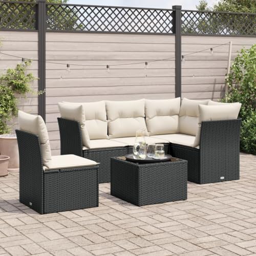 Qnhdfrt Garten Sofagarnitur Set 4 Sitzer Schwarz PE Rattan mit Kissen und Glas Tisch für Terrasse Balkon Garten Qnhdfrt Garten Sofagarnitur Set 4 Sitzer Schwarz PE Rattan mit Kissen und Glas Tisch für Terrasse Balkon Garten von Qnhdfrt