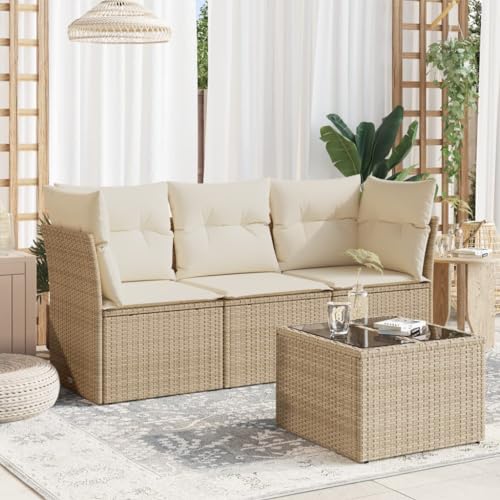 Qnhdfrt Garten Sofagarnitur Set 4 teilig Beige PE Rattan mit Kissen und Glas Tisch für Terrasse Balkon Garten Qnhdfrt Garten Sofagarnitur Set 4 teilig Beige PE Rattan mit Kissen und Glas Tisch für Terrasse Balkon Garten von Qnhdfrt