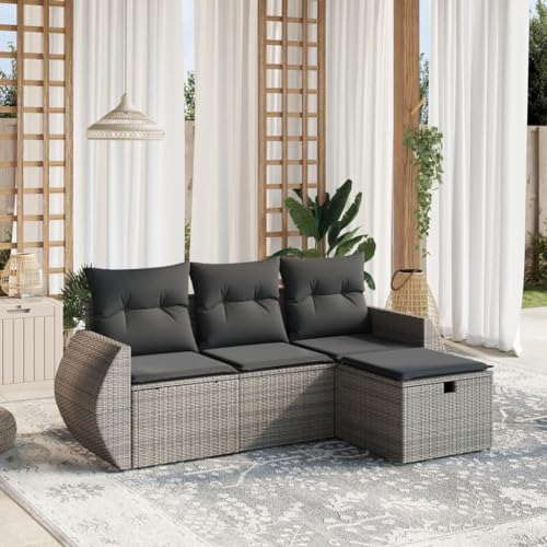 Qnhdfrt Garten Sofagarnitur Set 4 teilig Grau PE Rattan Outdoor Lounge Möbel mit Kissen für Terrasse Balkon Garten von Qnhdfrt