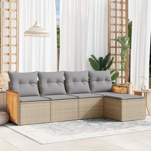 Qnhdfrt Garten Sofagarnitur Set 5 teilig Beige PE Rattan Lounge Möbel mit Stauraum und Kissen für Terrasse Garten Balkon von Qnhdfrt