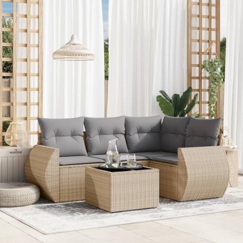 Qnhdfrt Garten Sofagarnitur Set 5 teilig Beige PE Rattan mit Glas Tischplatte und Kissen Modulares Design für Terrasse Garten Balkon Qnhdfrt Garten Sofagarnitur Set 5 teilig Beige PE Rattan mit Glas Tischplatte und Kissen Modulares Design für Terrasse Garten Balkon von Qnhdfrt