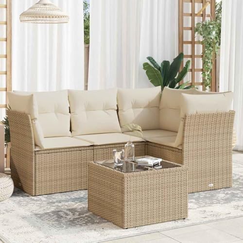 Qnhdfrt Garten Sofagarnitur Set 5 teilig Beige PE Rattan mit Kissen und Glas Tisch für Terrasse Balkon Garten Qnhdfrt Garten Sofagarnitur Set 5 teilig Beige PE Rattan mit Kissen und Glas Tisch für Terrasse Balkon Garten von Qnhdfrt