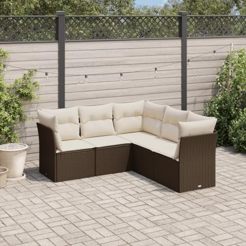 Qnhdfrt Garten Sofagarnitur Set 5 teilig Braun PE Rattan Lounge Möbel mit Kissen für Terrasse Balkon Garten Qnhdfrt Garten Sofagarnitur Set 5 teilig Braun PE Rattan Lounge Möbel mit Kissen für Terrasse Balkon Garten von Qnhdfrt