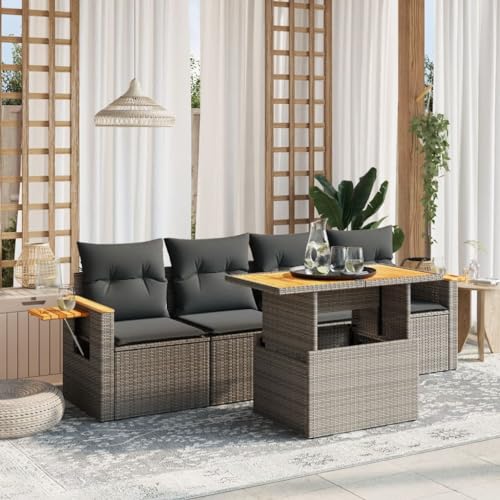 Qnhdfrt Garten Sofagarnitur Set 5 teilig Grau PE Rattan Outdoor Lounge Möbel mit Kissen und Klapptisch für Terrasse Balkon Garten von Qnhdfrt