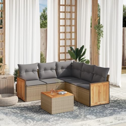 Qnhdfrt Garten Sofagarnitur Set 6 TLG Beige PE Rattan mit Kissen Lounge Sitzgruppe Outdoor für Terrasse Balkon Garten von Qnhdfrt