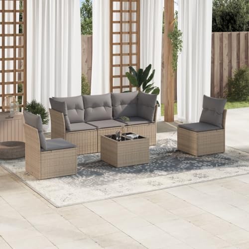 Qnhdfrt Garten Sofagarnitur Set 6 teilig Beige PE Rattan Lounge Möbel mit Kissen und Glas Tisch für Terrasse Balkon Garten Qnhdfrt Garten Sofagarnitur Set 6 teilig Beige PE Rattan Lounge Möbel mit Kissen und Glas Tisch für Terrasse Balkon Garten von Qnhdfrt