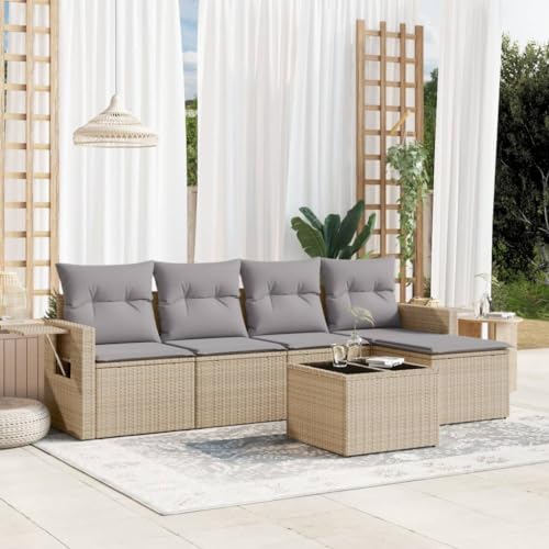 Qnhdfrt Garten Sofagarnitur Set 6 teilig Beige PE Rattan mit Glas Tisch und Kissen für Terrasse Balkon Garten Qnhdfrt Garten Sofagarnitur Set 6 teilig Beige PE Rattan mit Glas Tisch und Kissen für Terrasse Balkon Garten von Qnhdfrt