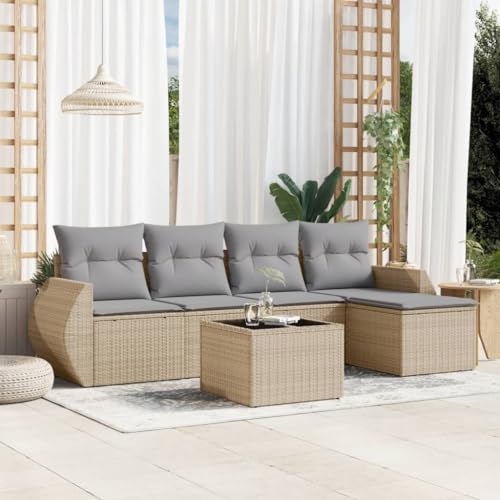 Qnhdfrt Garten Sofagarnitur Set 6 teilig Beige PE Rattan mit Glas Tischplatte und Wetterfest für Terrasse Garten und Balkon Qnhdfrt Garten Sofagarnitur Set 6 teilig Beige PE Rattan mit Glas Tischplatte und Wetterfest für Terrasse Garten und Balkon von Qnhdfrt