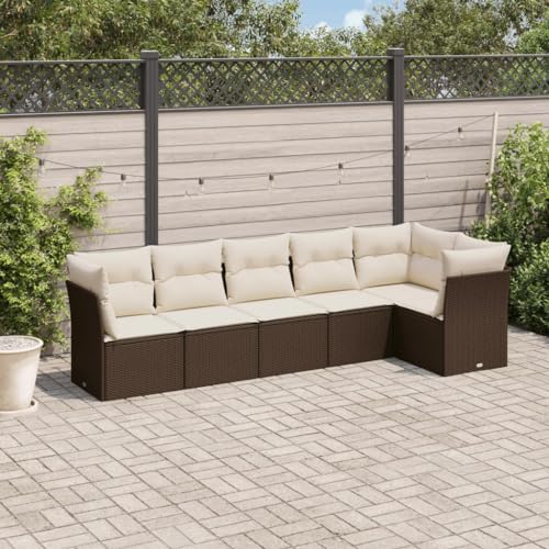 Qnhdfrt Garten Sofagarnitur Set 6 teilig Braun PE Rattan mit Cremeweißen Kissen und Wetterfest für Terrasse Garten und Balkon Qnhdfrt Garten Sofagarnitur Set 6 teilig Braun PE Rattan mit Cremeweißen Kissen und Wetterfest für Terrasse Garten und Balkon von Qnhdfrt