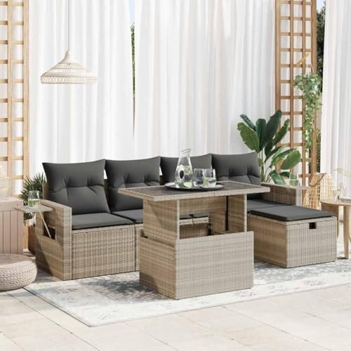 Qnhdfrt Garten Sofagarnitur Set 6 teilig Hellgrau PE Rattan mit Kissen Stauraum und Klapptisch für Terrasse Garten und Balkon Qnhdfrt Garten Sofagarnitur Set 6 teilig Hellgrau PE Rattan mit Kissen Stauraum und Klapptisch für Terrasse Garten und Balkon von Qnhdfrt