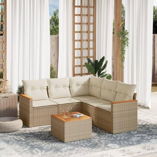 Qnhdfrt Garten Sofagarnitur Set 6 teilig PE Rattan Lounge Möbel mit Kissen Stauraum Akazienholz Tisch für Terrasse Balkon Garten von Qnhdfrt