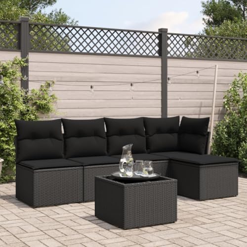 Qnhdfrt Garten Sofagarnitur Set 6 teilig Schwarz PE Rattan mit Glas Tisch und Kissen für Terrasse Balkon Garten Qnhdfrt Garten Sofagarnitur Set 6 teilig Schwarz PE Rattan mit Glas Tisch und Kissen für Terrasse Balkon Garten von Qnhdfrt