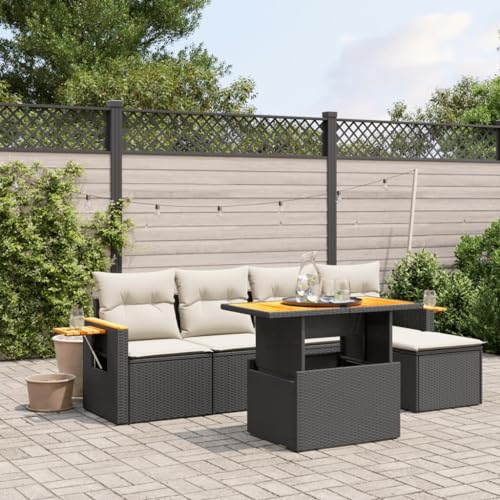 Qnhdfrt Garten Sofagarnitur Set 6 teilig Schwarz PE Rattan mit Kissen Klapptisch Lounge Möbel für Terrasse Balkon Garten von Qnhdfrt