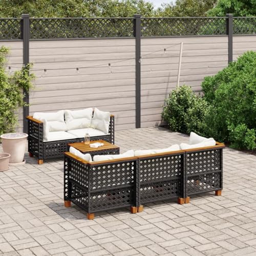 Qnhdfrt Garten Sofagarnitur Set 6 teilig Schwarz PE Rattan mit Kissen Lounge Möbel für Terrasse Balkon Garten von Qnhdfrt