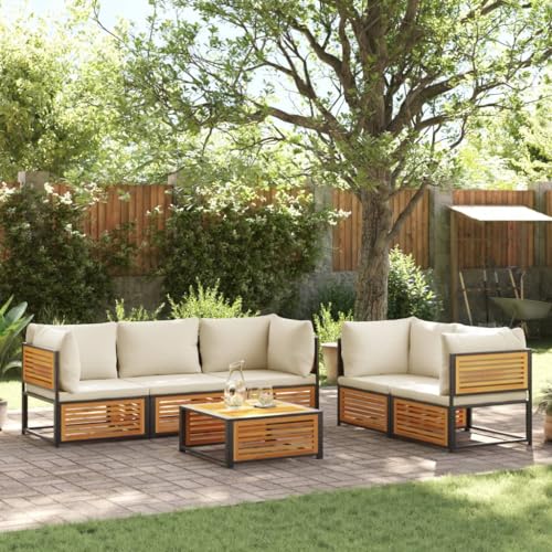 Qnhdfrt Garten Sofagarnitur Set 6 teilig aus massivem Akazienholz mit Kissen und Tisch für Terrasse Garten und Balkon von Qnhdfrt