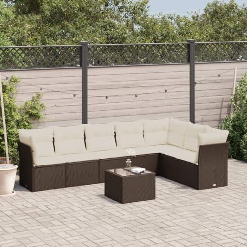 Qnhdfrt Garten Sofagarnitur Set 7 TLG Braun PE Rattan mit Kissen und Glas Tisch für Terrasse Balkon Garten von Qnhdfrt