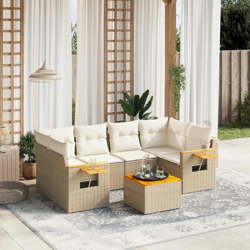 Qnhdfrt Garten Sofagarnitur Set 7 teilig Beige PE Rattan mit Kissen Stauraum und Klapptisch für Terrasse Garten Balkon Qnhdfrt Garten Sofagarnitur Set 7 teilig Beige PE Rattan mit Kissen Stauraum und Klapptisch für Terrasse Garten Balkon von Qnhdfrt