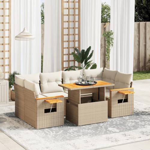 Qnhdfrt Garten Sofagarnitur Set 7 teilig Beige PE Rattan mit Kissen und Klapptisch für Terrasse Balkon Garten Qnhdfrt Garten Sofagarnitur Set 7 teilig Beige PE Rattan mit Kissen und Klapptisch für Terrasse Balkon Garten von Qnhdfrt