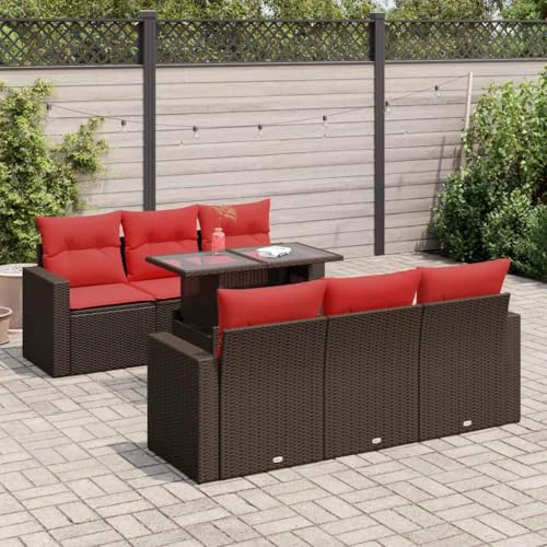 Qnhdfrt Garten Sofagarnitur Set 7 teilig mit Kissen PE Rattan Braun Rot Stauraum für Terrasse Garten Balkon Qnhdfrt Garten Sofagarnitur Set 7 teilig mit Kissen PE Rattan Braun Rot Stauraum für Terrasse Garten Balkon von Qnhdfrt