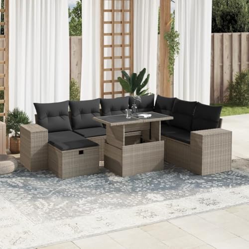 Qnhdfrt Garten Sofagarnitur Set 8 teilig Hellgrau PE Rattan mit Glas Tisch und Kissen für Terrasse Balkon Garten Qnhdfrt Garten Sofagarnitur Set 8 teilig Hellgrau PE Rattan mit Glas Tisch und Kissen für Terrasse Balkon Garten von Qnhdfrt