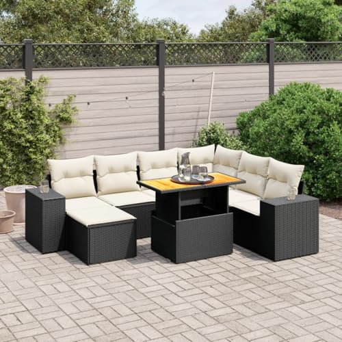 Qnhdfrt Garten Sofagarnitur Set 8 teilig Schwarz PE Rattan mit Kissen Outdoor Lounge Sitzgruppe für Terrasse Balkon Garten von Qnhdfrt
