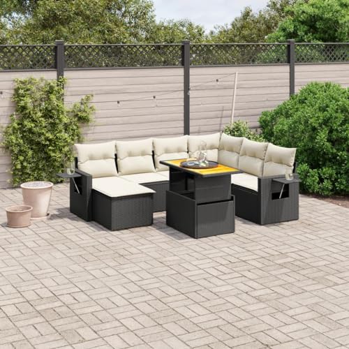Qnhdfrt Garten Sofagarnitur Set 8 teilig Schwarz PE Rattan mit Kissen und Klapptisch für Terrasse Balkon Garten von Qnhdfrt