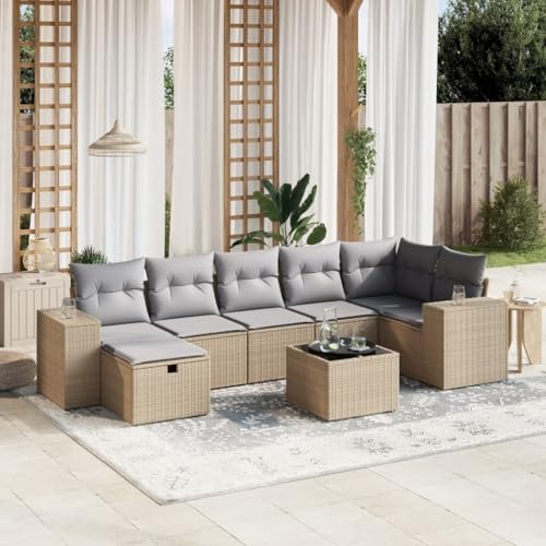 Qnhdfrt Garten Sofagarnitur Set 8 teilig aus PE Rattan mit Glas Tischplatte und Kissen Beige für Terrasse Garten Balkon Qnhdfrt Garten Sofagarnitur Set 8 teilig aus PE Rattan mit Glas Tischplatte und Kissen Beige für Terrasse Garten Balkon von Qnhdfrt