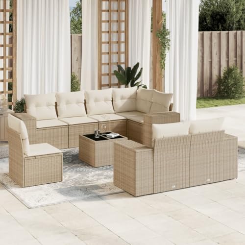Qnhdfrt Garten Sofagarnitur Set 9 teilig Beige PE Rattan Lounge Möbel mit Glas Tisch und Kissen für Terrasse Garten Balkon Qnhdfrt Garten Sofagarnitur Set 9 teilig Beige PE Rattan Lounge Möbel mit Glas Tisch und Kissen für Terrasse Garten Balkon von Qnhdfrt