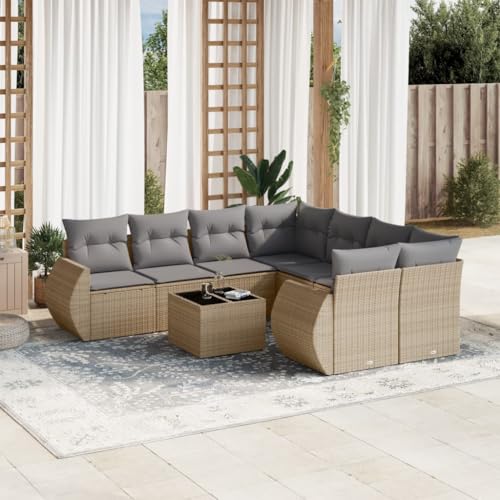 Qnhdfrt Garten Sofagarnitur Set 9 teilig Beige PE Rattan mit Glas Tisch und Kissen Modulares Design für Terrasse Garten und Balkon Qnhdfrt Garten Sofagarnitur Set 9 teilig Beige PE Rattan mit Glas Tisch und Kissen Modulares Design für Terrasse Garten und Balkon von Qnhdfrt