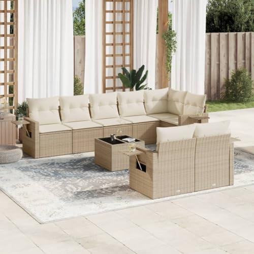 Qnhdfrt Garten Sofagarnitur Set 9 teilig Beige PE Rattan mit Kissen und Glas Tischplatte für Terrasse Balkon Garten Qnhdfrt Garten Sofagarnitur Set 9 teilig Beige PE Rattan mit Kissen und Glas Tischplatte für Terrasse Balkon Garten von Qnhdfrt