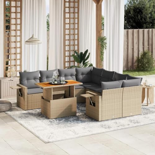 Qnhdfrt Garten Sofagarnitur Set 9 teilig Beige PE Rattan mit Kissen und Klapptisch für Terrasse Balkon Garten Qnhdfrt Garten Sofagarnitur Set 9 teilig Beige PE Rattan mit Kissen und Klapptisch für Terrasse Balkon Garten von Qnhdfrt