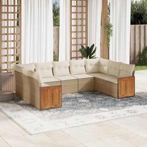 Qnhdfrt Garten Sofagarnitur Set 9 teilig Grau PE Rattan Outdoor Lounge Möbel mit Kissen für Terrasse Balkon Garten von Qnhdfrt