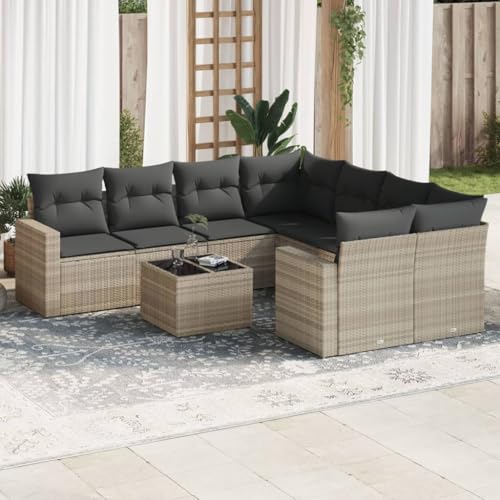 Qnhdfrt Garten Sofagarnitur Set 9 teilig Hellgrau PE Rattan mit Glas Tisch und Kissen Modulares Design für Terrasse Garten und Balkon Qnhdfrt Garten Sofagarnitur Set 9 teilig Hellgrau PE Rattan mit Glas Tisch und Kissen Modulares Design für Terrasse Garten und Balkon von Qnhdfrt