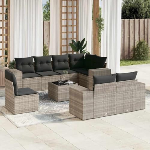 Qnhdfrt Garten Sofagarnitur Set 9 teilig Hellgrau PE Rattan mit Glas Tisch und Kissen für Terrasse Balkon Garten Qnhdfrt Garten Sofagarnitur Set 9 teilig Hellgrau PE Rattan mit Glas Tisch und Kissen für Terrasse Balkon Garten von Qnhdfrt
