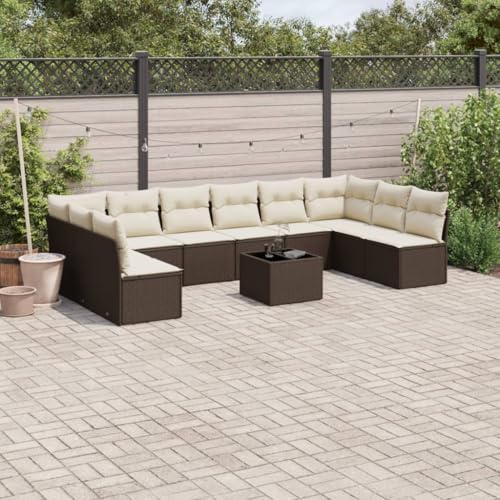 Qnhdfrt Garten Sofagarnitur Set Braun 11 TLG mit Kissen PE Rattan und Glas Tisch Modulares Design für Terrasse Garten Balkon Qnhdfrt Garten Sofagarnitur Set Braun 11 TLG mit Kissen PE Rattan und Glas Tisch Modulares Design für Terrasse Garten Balkon von Qnhdfrt