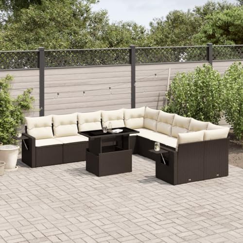 Qnhdfrt Garten Sofagarnitur Set Braun PE Rattan 11 teilig mit Kissen und Klapptisch für Terrasse Garten Balkon von Qnhdfrt