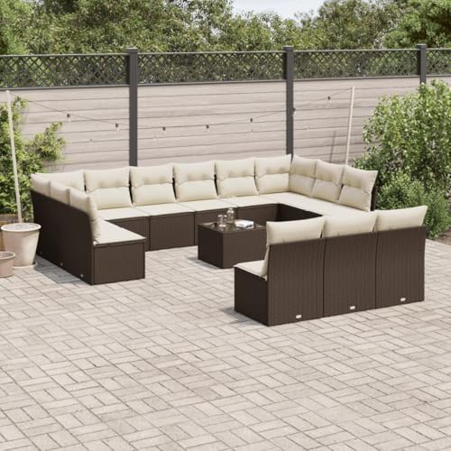 Qnhdfrt Garten Sofagarnitur Set Braun PE Rattan mit Kissen und Glas Tisch Modulares Design für Terrasse Garten und Balkon Qnhdfrt Garten Sofagarnitur Set Braun PE Rattan mit Kissen und Glas Tisch Modulares Design für Terrasse Garten und Balkon von Qnhdfrt