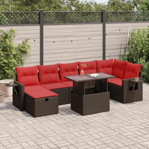 Qnhdfrt Garten Sofagarnitur Set Braun PE Rattan mit Klapptisch und Kissen Modulares Design für Garten Terrasse und Balkon von Qnhdfrt