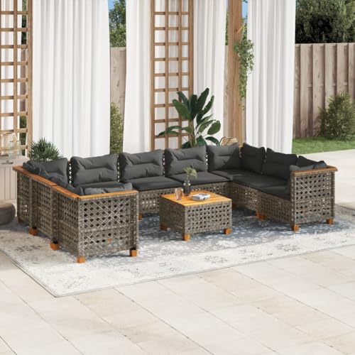 Qnhdfrt Garten Sofagarnitur Set Grau 10 teilig PE Rattan mit Kissen und Akazienholz Tisch für Terrasse Balkon Garten Qnhdfrt Garten Sofagarnitur Set Grau 10 teilig PE Rattan mit Kissen und Akazienholz Tisch für Terrasse Balkon Garten von Qnhdfrt