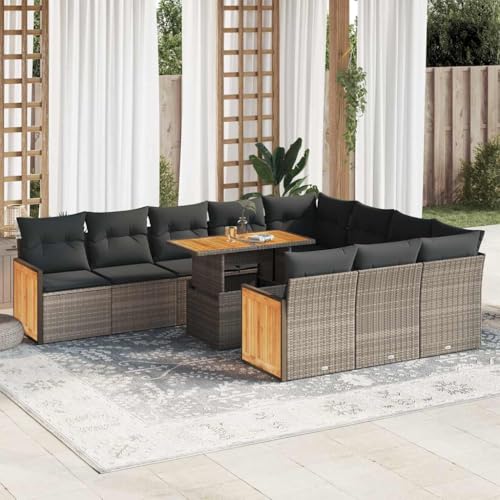 Qnhdfrt Garten Sofagarnitur Set Grau 11 teilig PE Rattan mit Akazienholz Tisch und Kissen Modulares Design für Garten Terrasse und Balkon Qnhdfrt Garten Sofagarnitur Set Grau 11 teilig PE Rattan mit Akazienholz Tisch und Kissen Modulares Design für Garten Terrasse und Balkon von Qnhdfrt