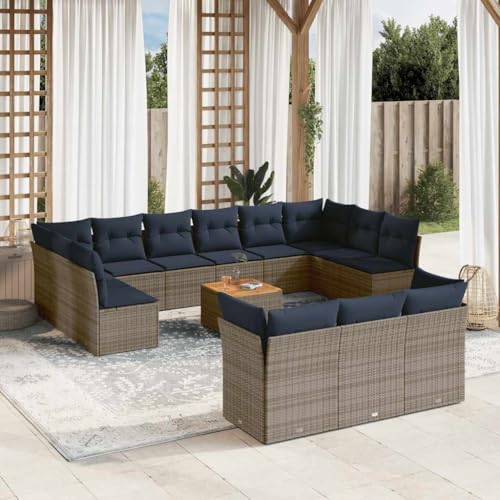 Qnhdfrt Garten Sofagarnitur Set Grau 13 teilig PE Rattan Lounge Möbel mit Kissen Stauraum für Terrasse Balkon Garten von Qnhdfrt