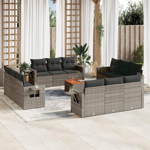 Qnhdfrt Garten Sofagarnitur Set Grau 13 teilig PE Rattan mit Kissen Stauraum und Klapptisch für Terrasse Garten Balkon Lounge von Qnhdfrt