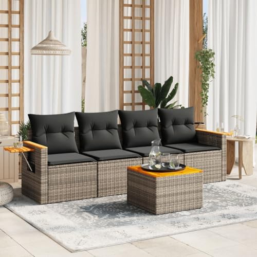 Qnhdfrt Garten Sofagarnitur Set Grau PE Rattan 5 teilig mit Kissen Stauraum und Klapptisch für Terrasse Balkon Garten Qnhdfrt Garten Sofagarnitur Set Grau PE Rattan 5 teilig mit Kissen Stauraum und Klapptisch für Terrasse Balkon Garten von Qnhdfrt