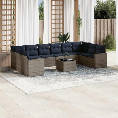 Qnhdfrt Garten Sofagarnitur Set Grau PE Rattan mit Glas Tisch und Kissen Modular Outdoor Lounge Sitzgruppe für Terrasse Balkon Garten von Qnhdfrt