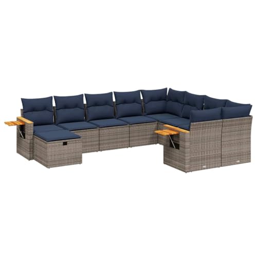 Qnhdfrt Garten Sofagarnitur Set Grau Poly Rattan Lounge Möbel mit Klapptisch und Kissen UV Beständig für Terrasse Balkon Garten von Qnhdfrt