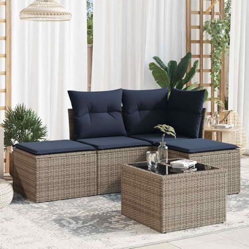 Qnhdfrt Garten Sofagarnitur Set Grau Poly Rattan mit Glas Tisch und Kissen 5 teilig für Terrasse Balkon Garten Qnhdfrt Garten Sofagarnitur Set Grau Poly Rattan mit Glas Tisch und Kissen 5 teilig für Terrasse Balkon Garten von Qnhdfrt