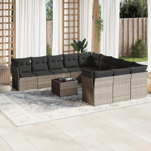 Qnhdfrt Garten Sofagarnitur Set Hellgrau 11 teilig PE Rattan Lounge Möbel mit Kissen und Glas Tisch für Terrasse Garten Balkon Qnhdfrt Garten Sofagarnitur Set Hellgrau 11 teilig PE Rattan Lounge Möbel mit Kissen und Glas Tisch für Terrasse Garten Balkon von Qnhdfrt